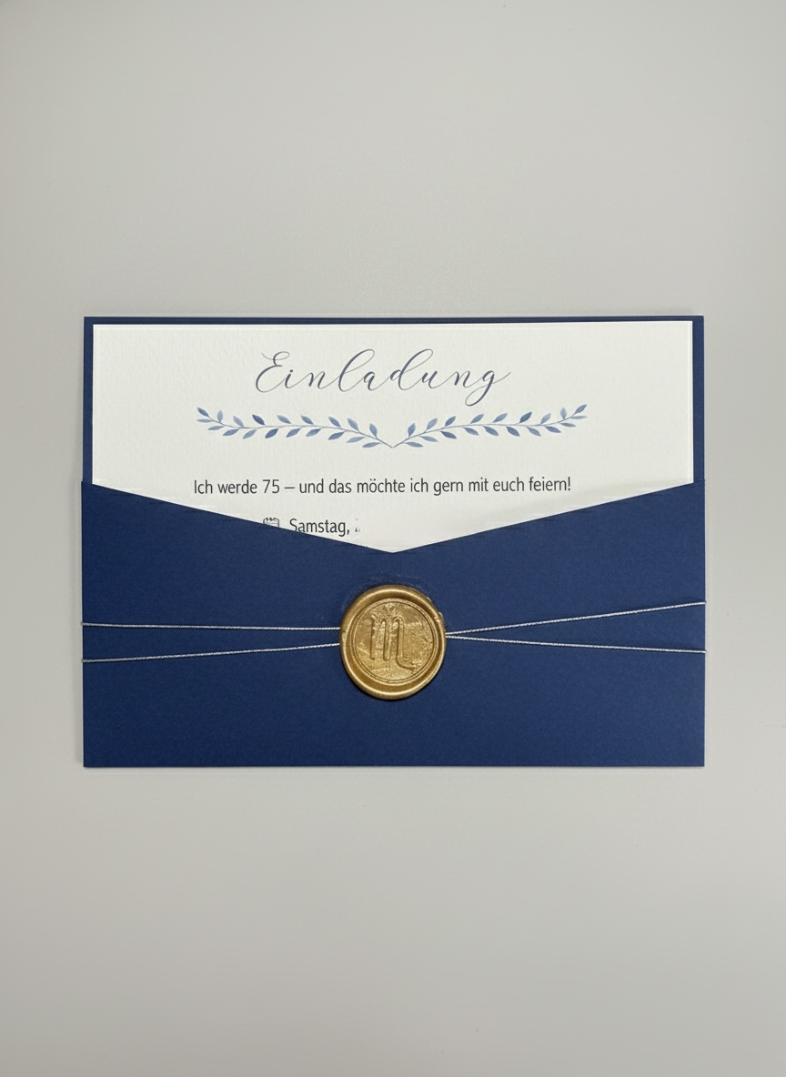 Einladung "Blaue Eleganz" – Handveredelt mit Wachssiegel