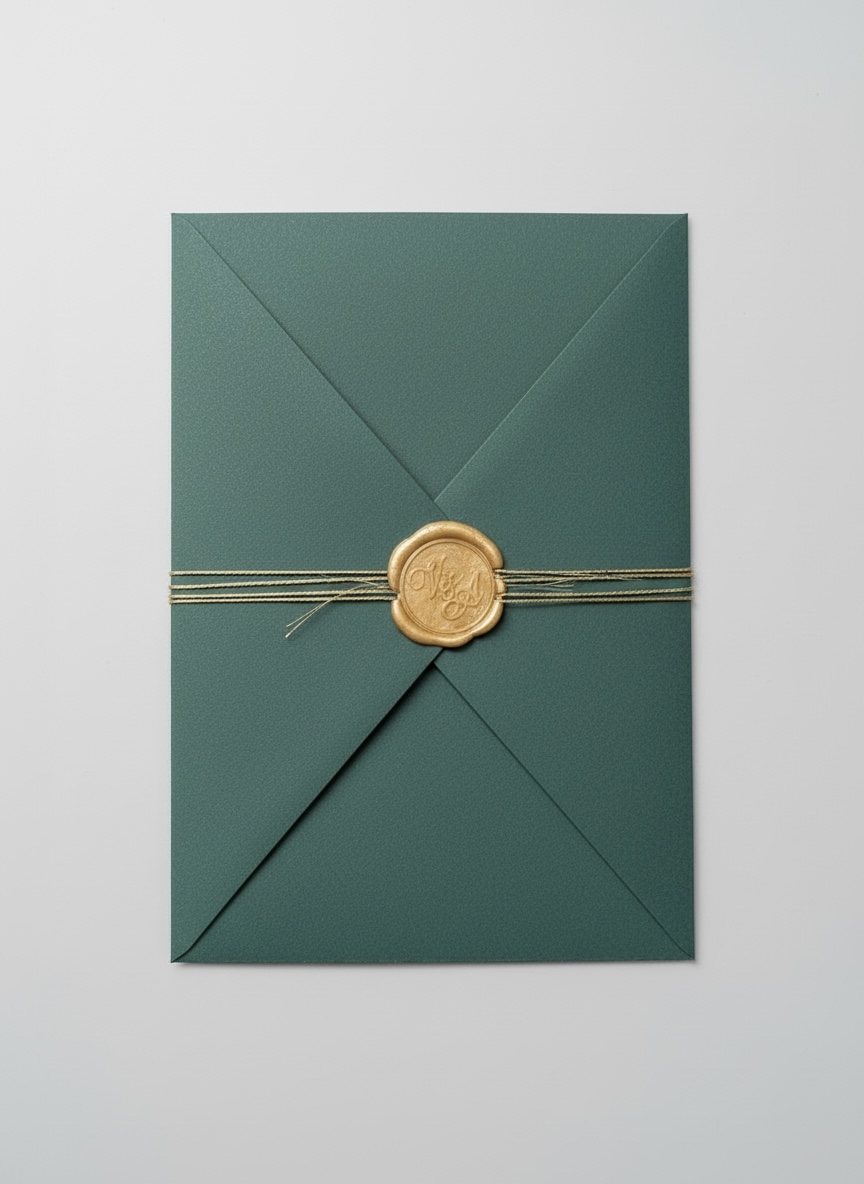 Luxus-Hochzeitseinladung "Deep Forest" – Dreiteiler mit Filigranschnitt & Siegel