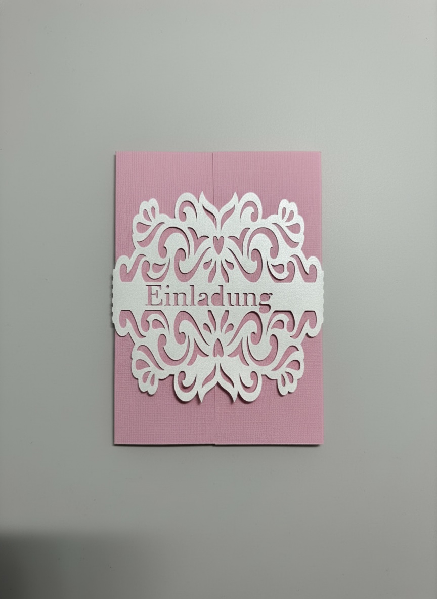 Einladung "Filigraner Zauber" – Rosa & Transparent mit Ornament-Plot