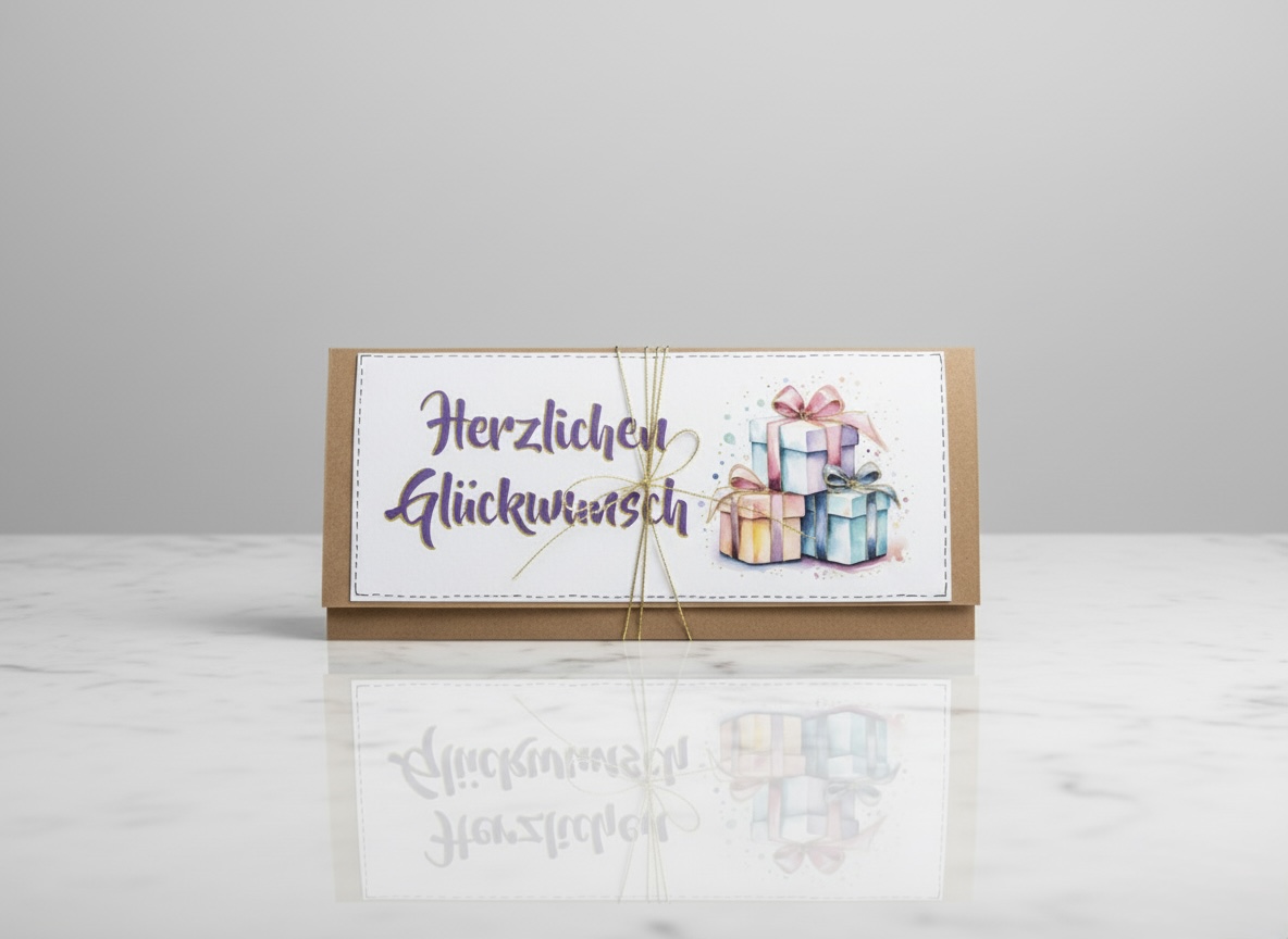 Gutscheinverpackung "Golden Ribbon" – Panorama-Format mit Kordelbindung